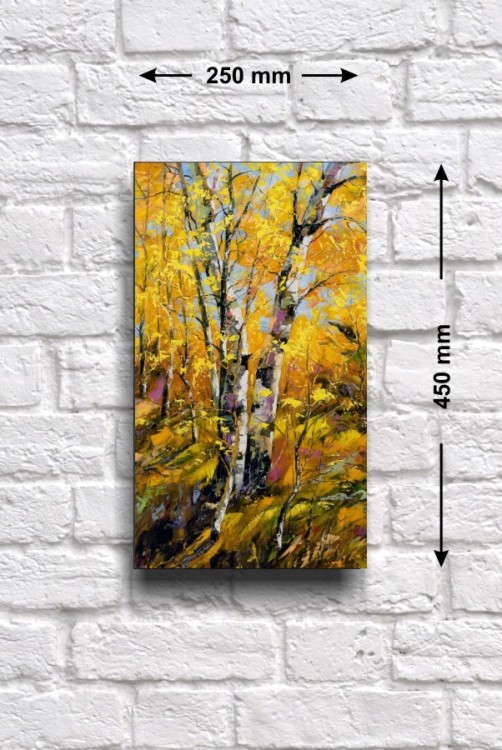 Постер - репродукция «Березки в осеннем лесу», 25 см х 45 см
